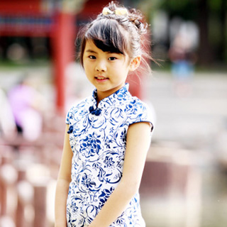 儿童麻布旗袍--青花瓷